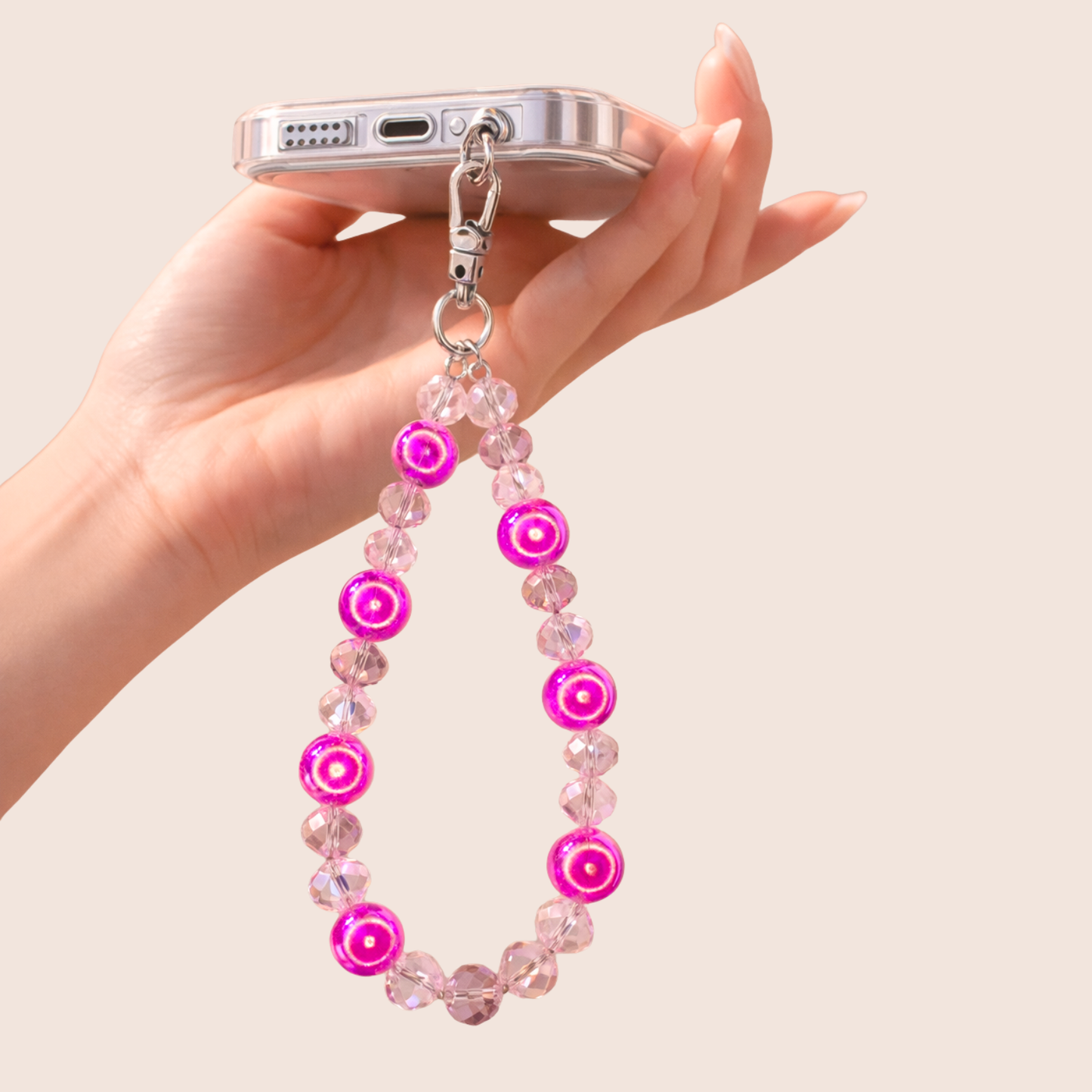🌈 Iridescent Pearl Phone Charm – Fairy Glam Crystal Wrist Strap ✨