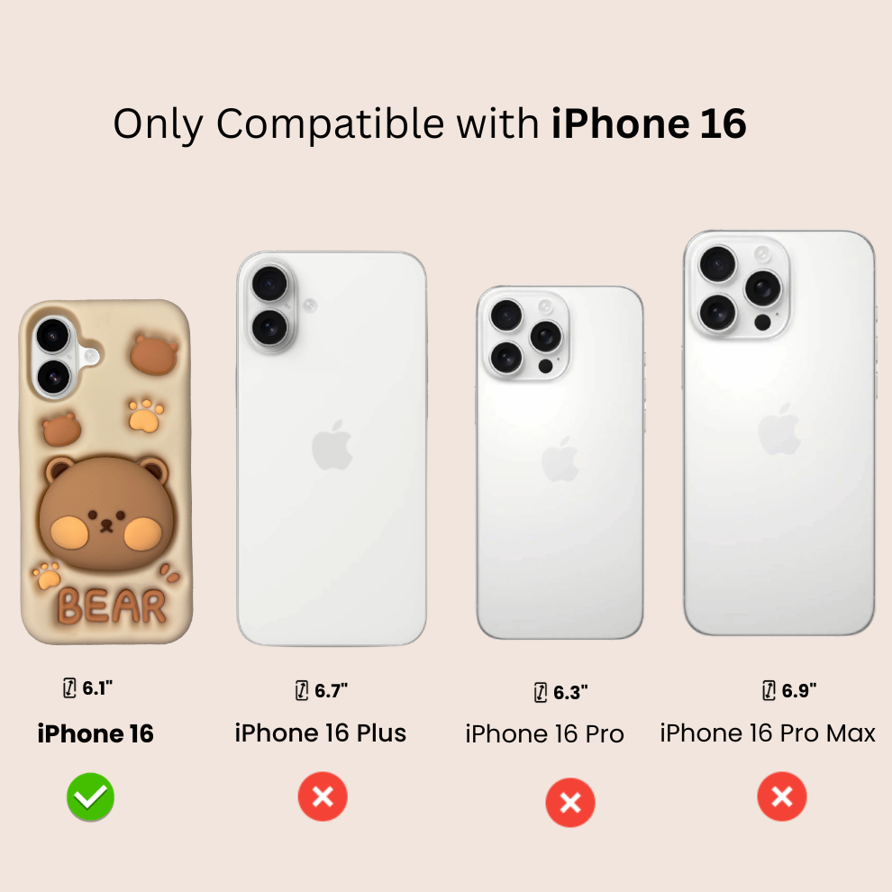 iPhone 16 Bear Soft Silicone Case – Brown
