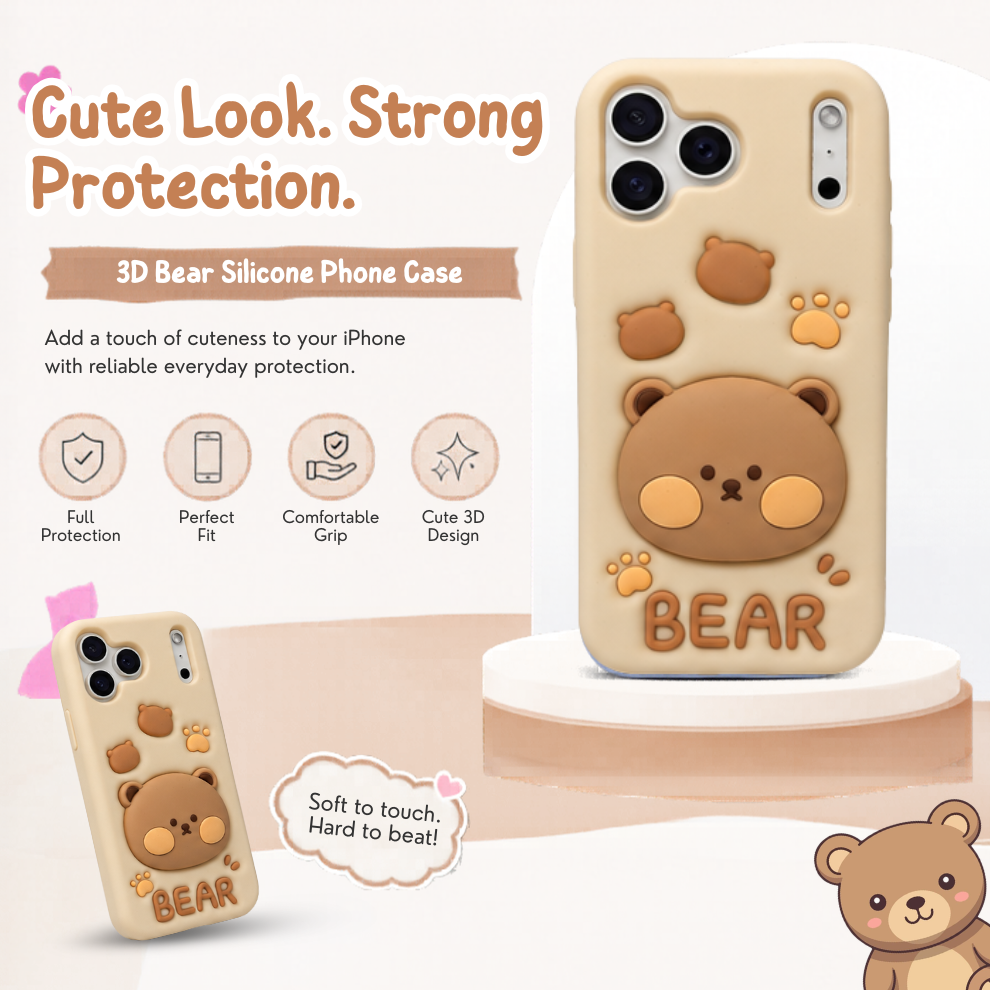 iPhone 17 Pro Max Bear Soft Silicone Case – Brown