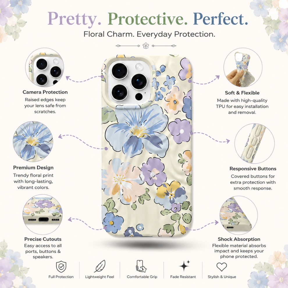 iPhone 16 Pro Max Blossom Pattern Protective Case – Floral