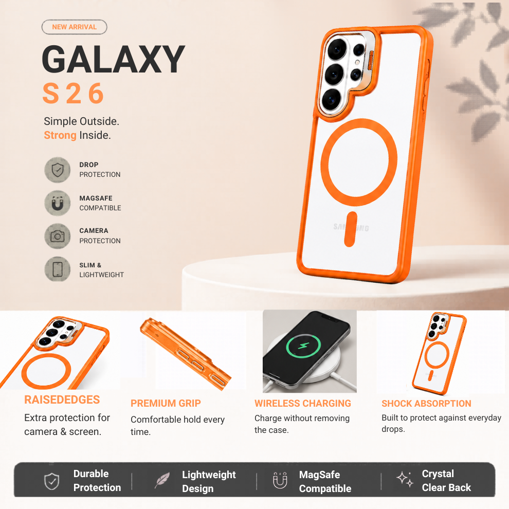 Samsung S26 Ultra Clear MagSafe Case – Orange