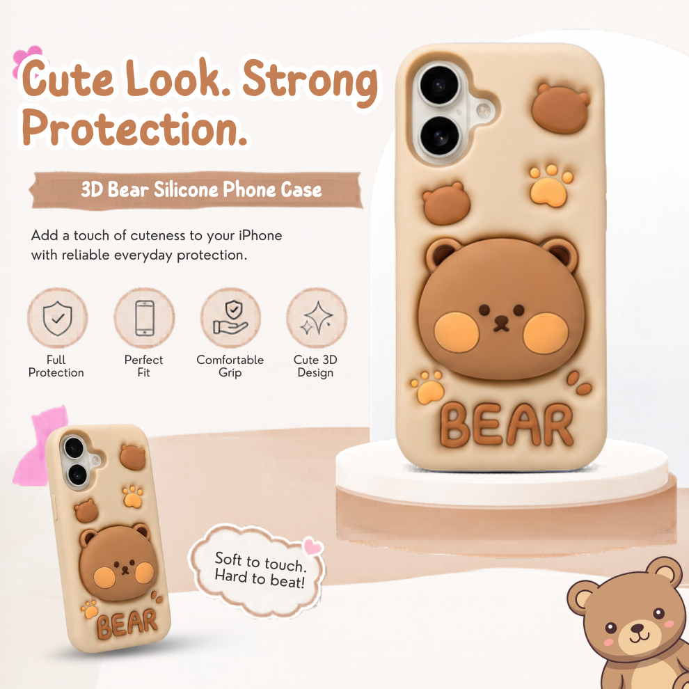 iPhone 17 Bear Soft Silicone Case – Brown