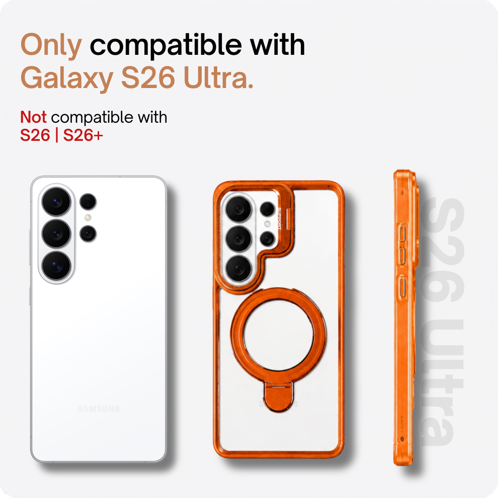 Samsung S26 Ultra Clear MagSafe Ring Stand Case – Orange