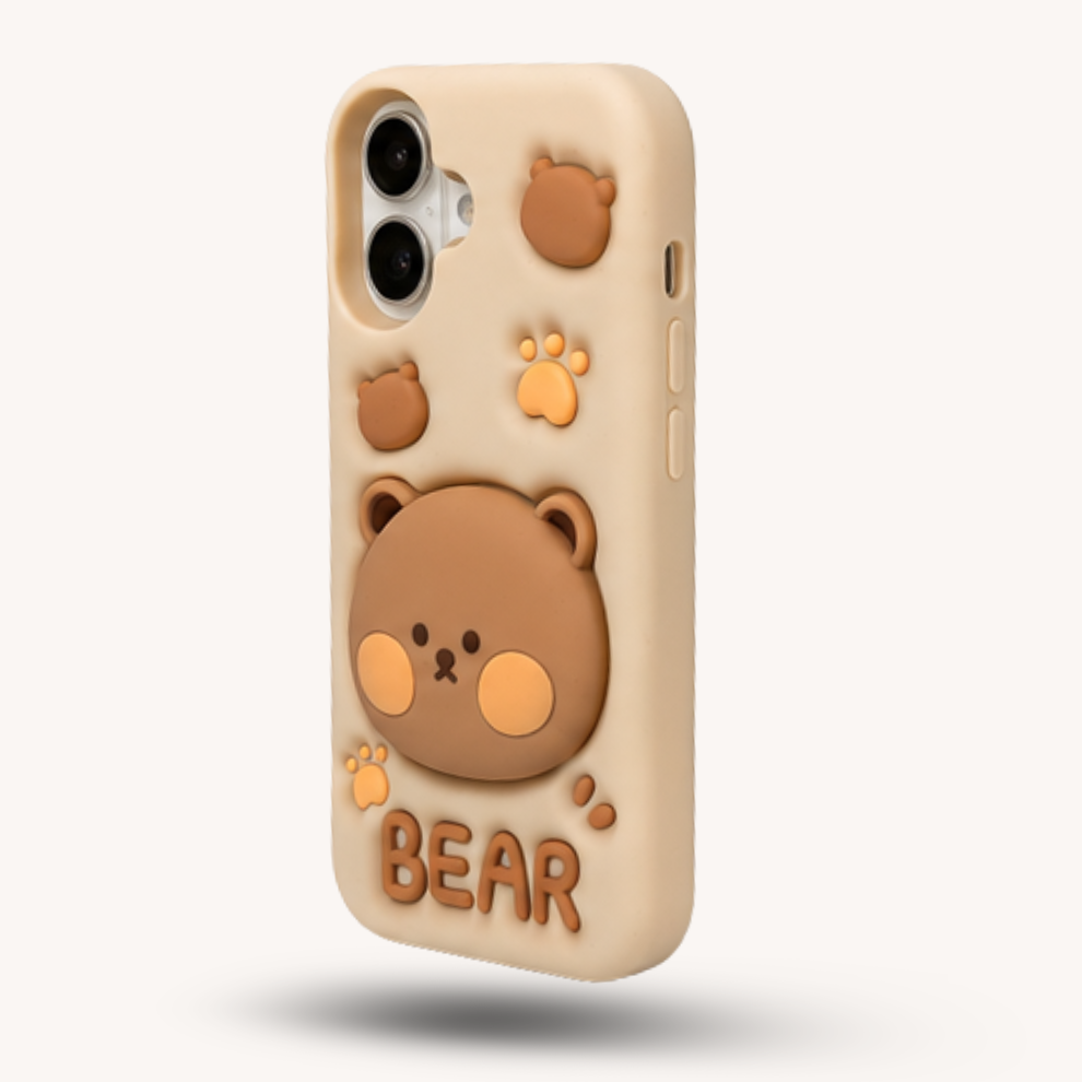 iPhone 16 Bear Soft Silicone Case – Brown