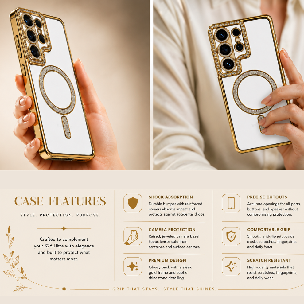 Samsung S26 Ultra Luxury Crystal MagSafe Case – Gold