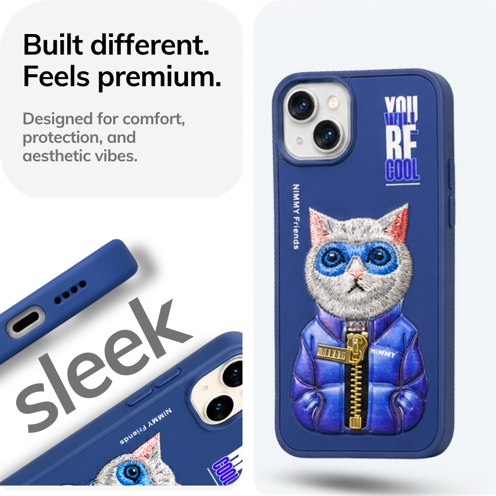 iPhone 15 3D Cat Case – Blue