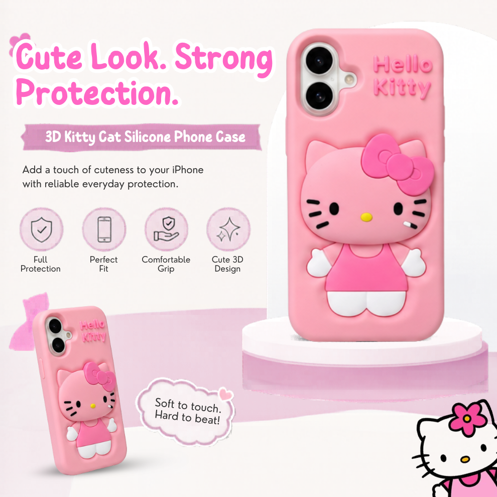 iPhone 16 Kitty Cat Soft Silicone Case – Pink
