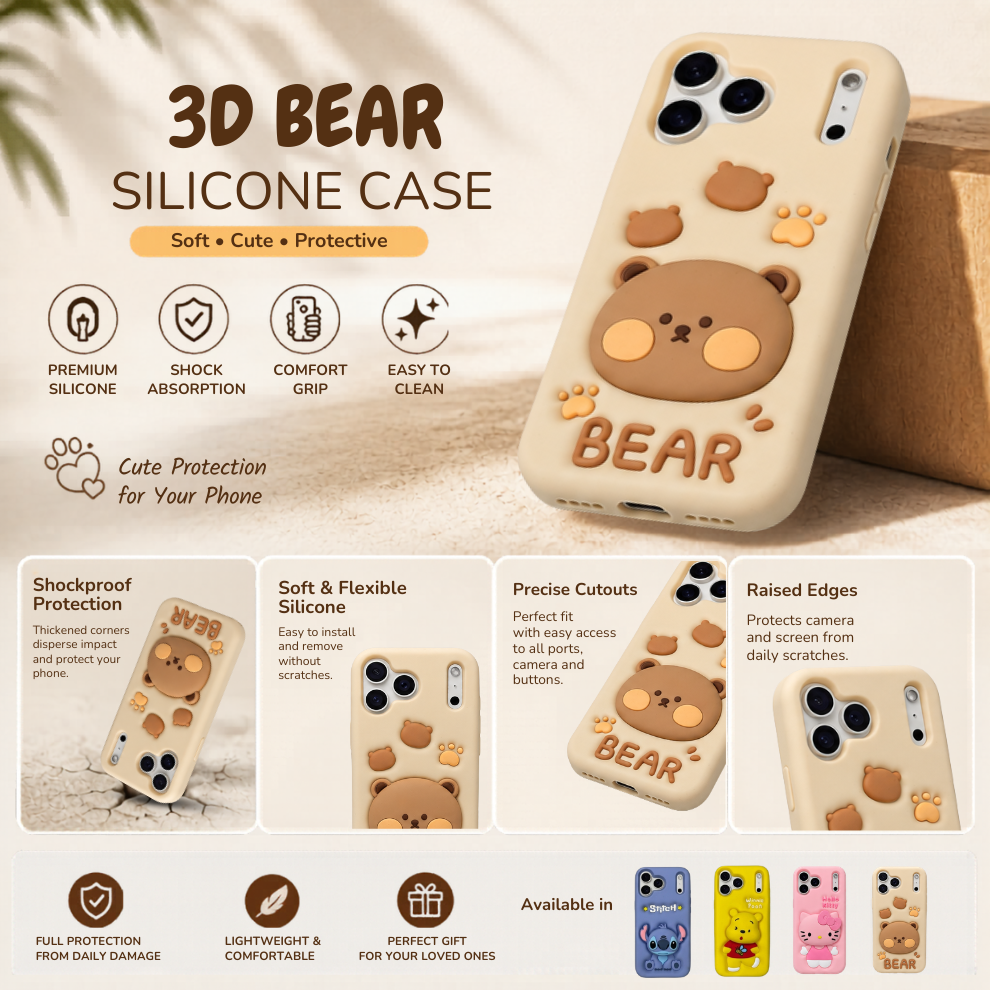 iPhone 17 Pro Bear Soft Silicone Case – Brown