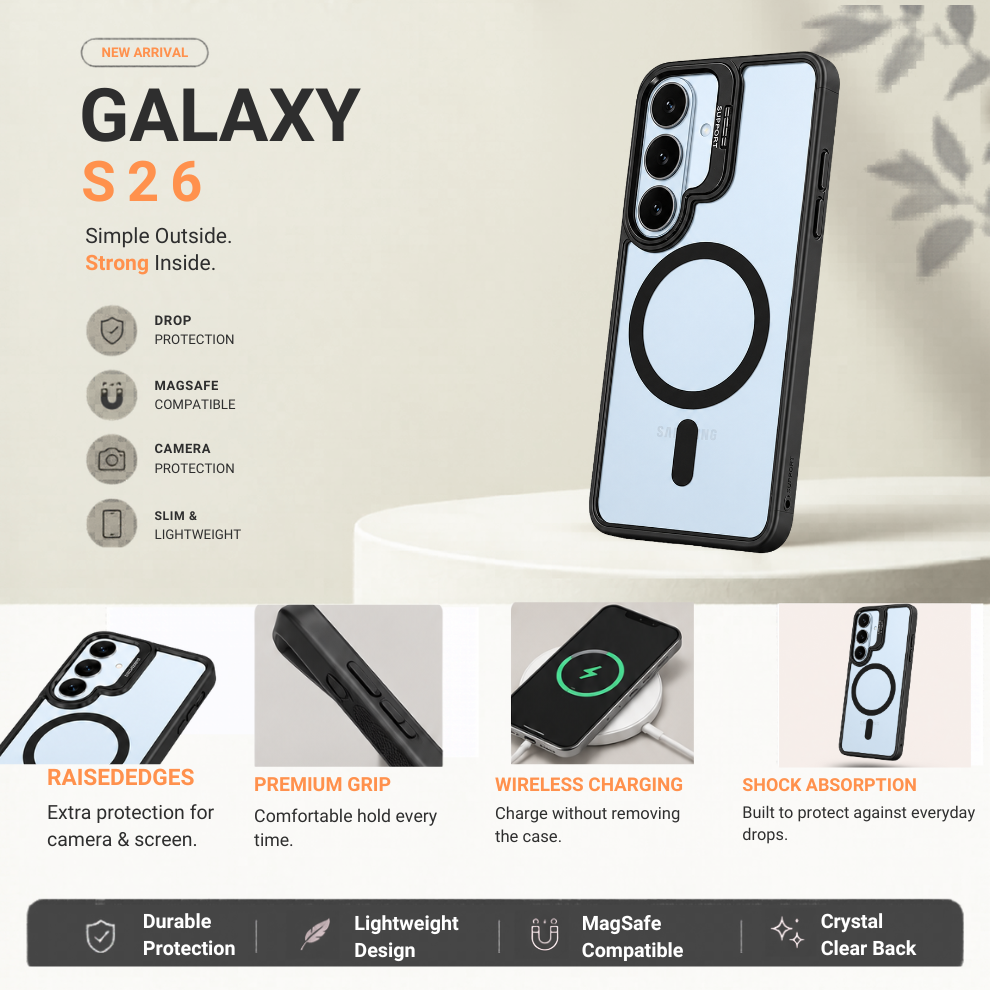 Samsung S26 Clear MagSafe Case – Black
