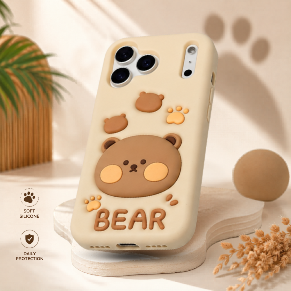 iPhone 17 Pro Max Bear Soft Silicone Case – Brown