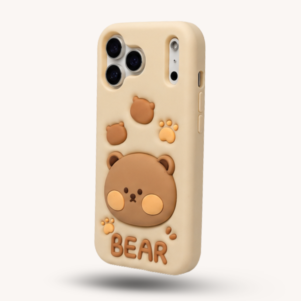 iPhone 17 Pro Bear Soft Silicone Case – Brown