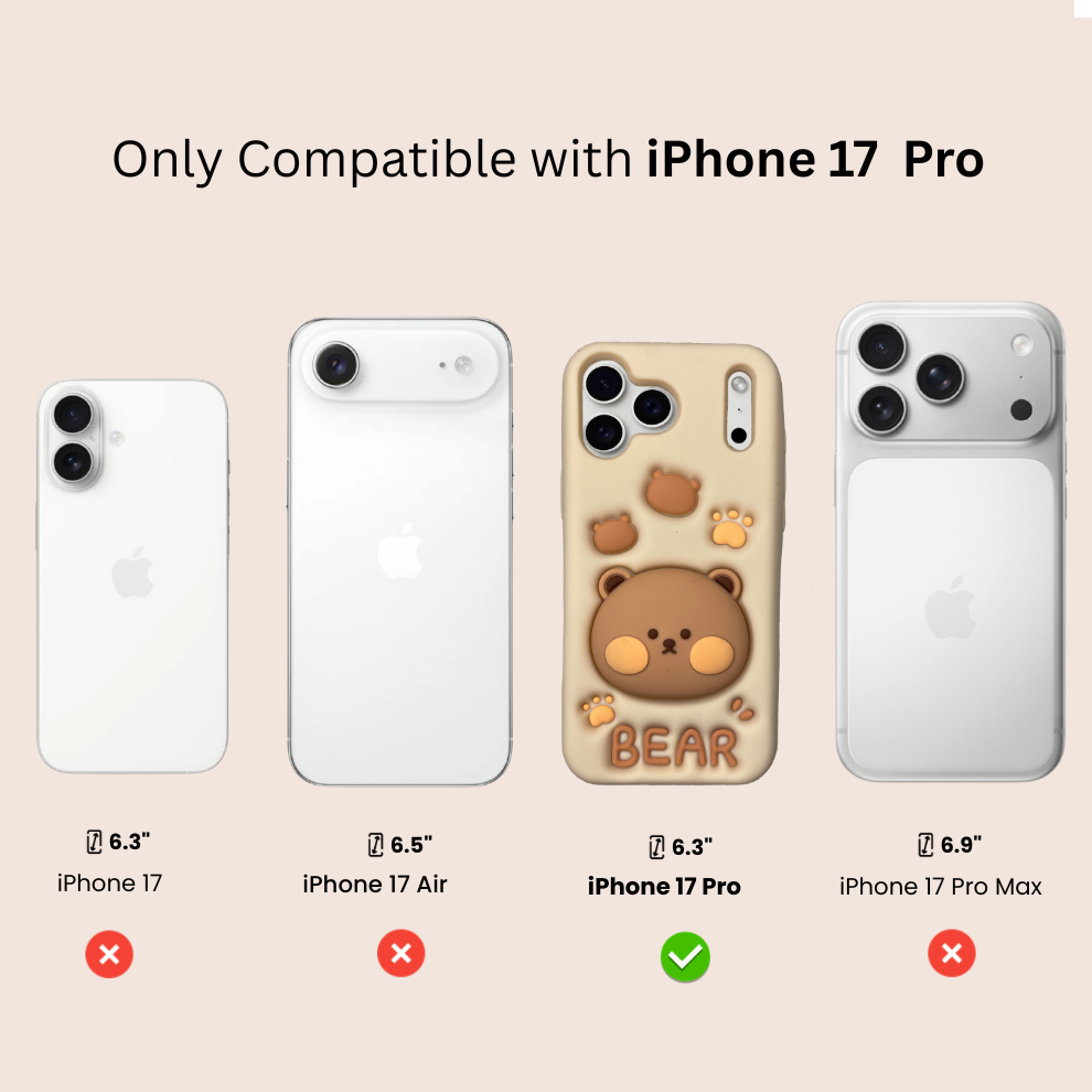 iPhone 17 Pro Bear Soft Silicone Case – Brown