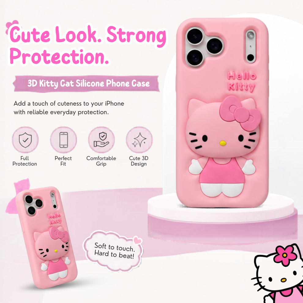 iPhone 17 Pro Max Kitty Cat Soft Silicone Case – Pink