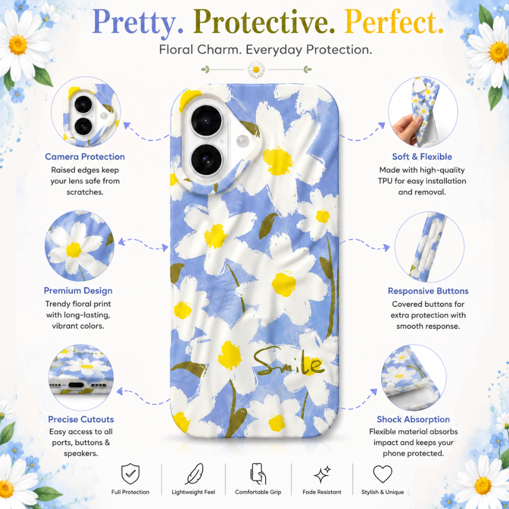 iPhone 17 Daisy Pattern Protective Case – Floral