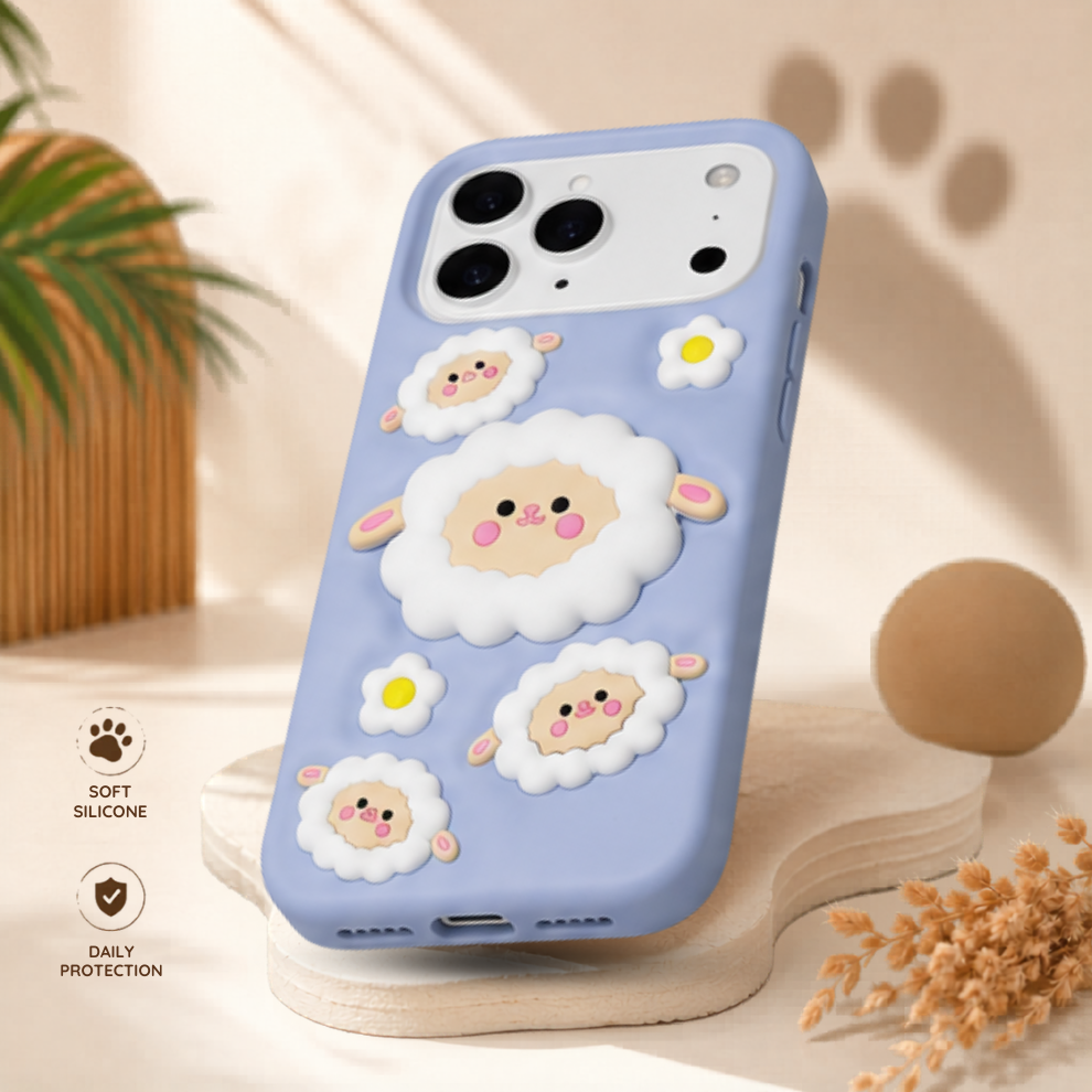 iPhone 17 Pro Sheep Soft Silicone Case – Blue