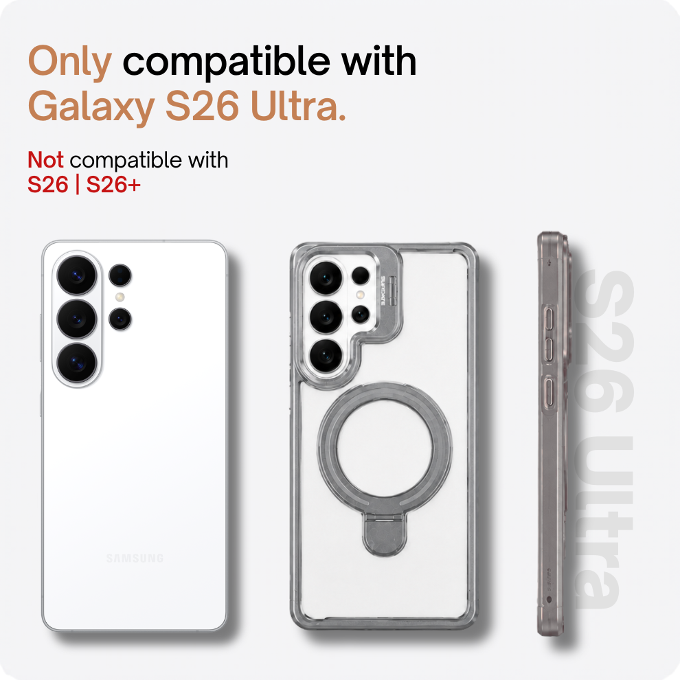 Samsung S26 Ultra Clear MagSafe Ring Stand Case – Grey