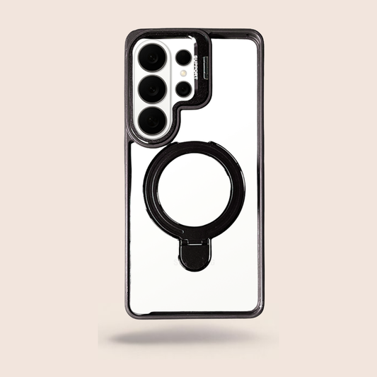 Samsung S26 Ultra MagSafe Case – Clear Slim Shockproof Cover with Metal Stand & Lens Protection (Black)