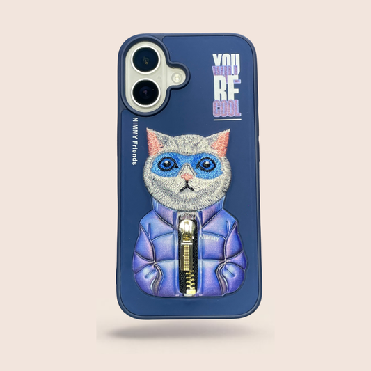 NIMMY 3D Cat Designer Case for iPhone 16 – Slim Shockproof Premium Protective Cover (Blue)