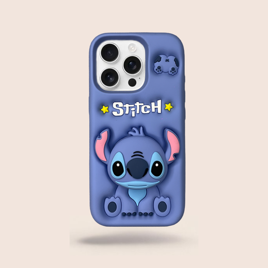 Cute Stitch 3D Silicone Case for iPhone 15 Pro – Shockproof Soft Cover