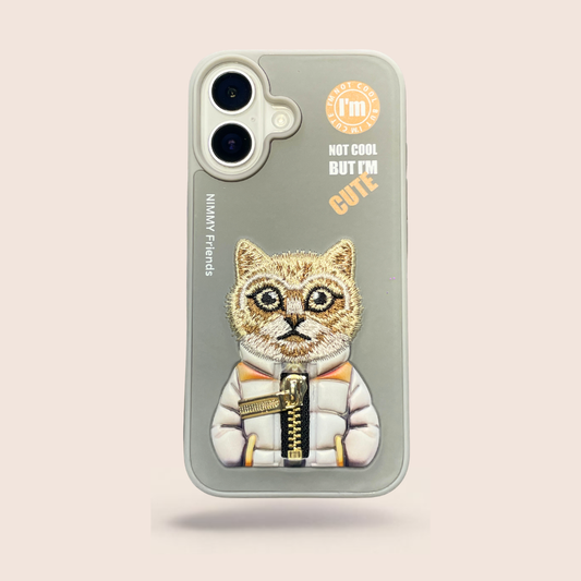 NIMMY 3D Cat Designer Case for iPhone 16 – Slim Shockproof Premium Protective Cover (Grey)