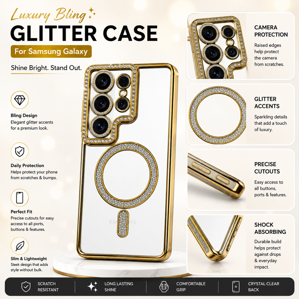 Samsung S26 Ultra Luxury Crystal MagSafe Case – Gold