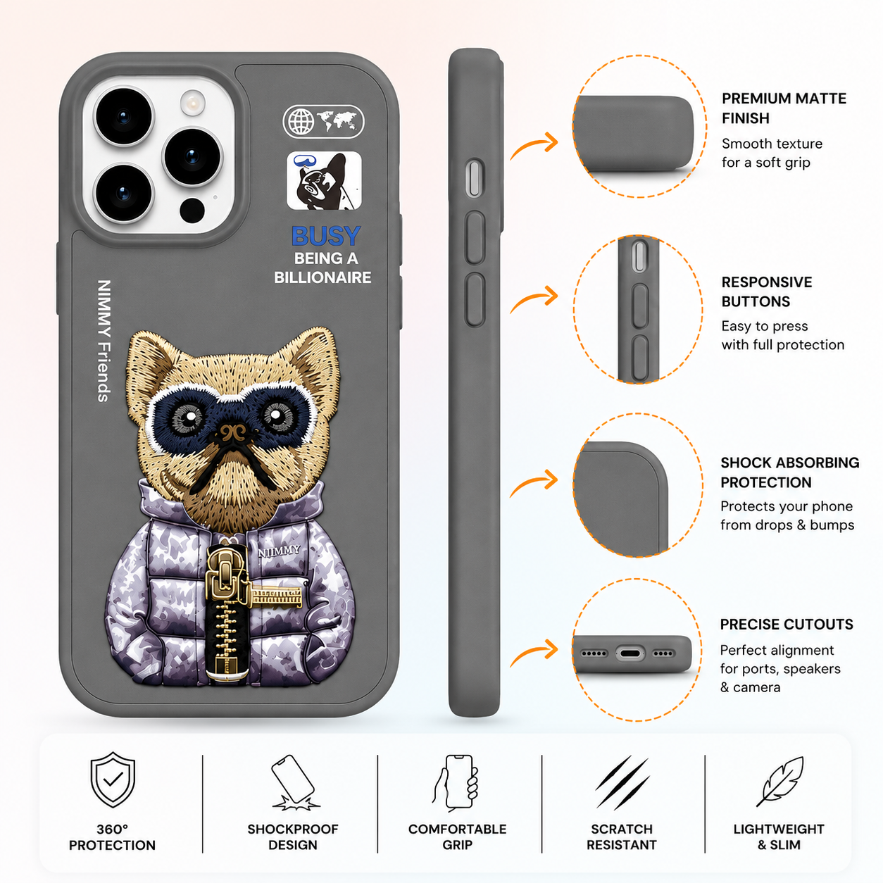 iPhone 14 Pro Max 3D Dog Case – Grey
