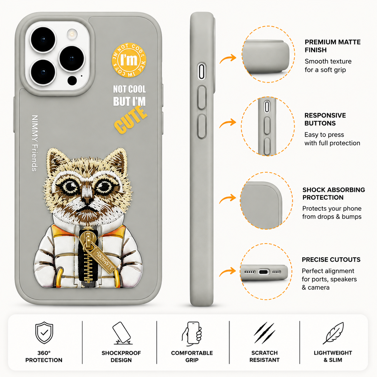 iPhone 14 Pro Max 3D Cat Case – Grey