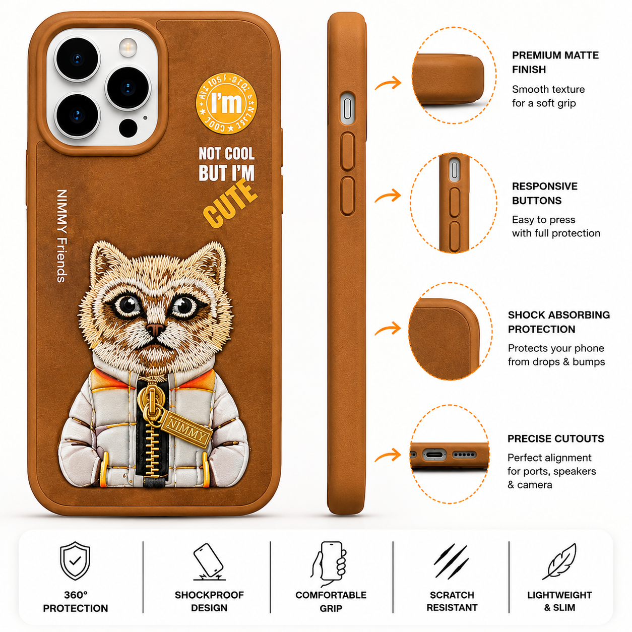 iPhone 14 Pro 3D Cat Case – Brown