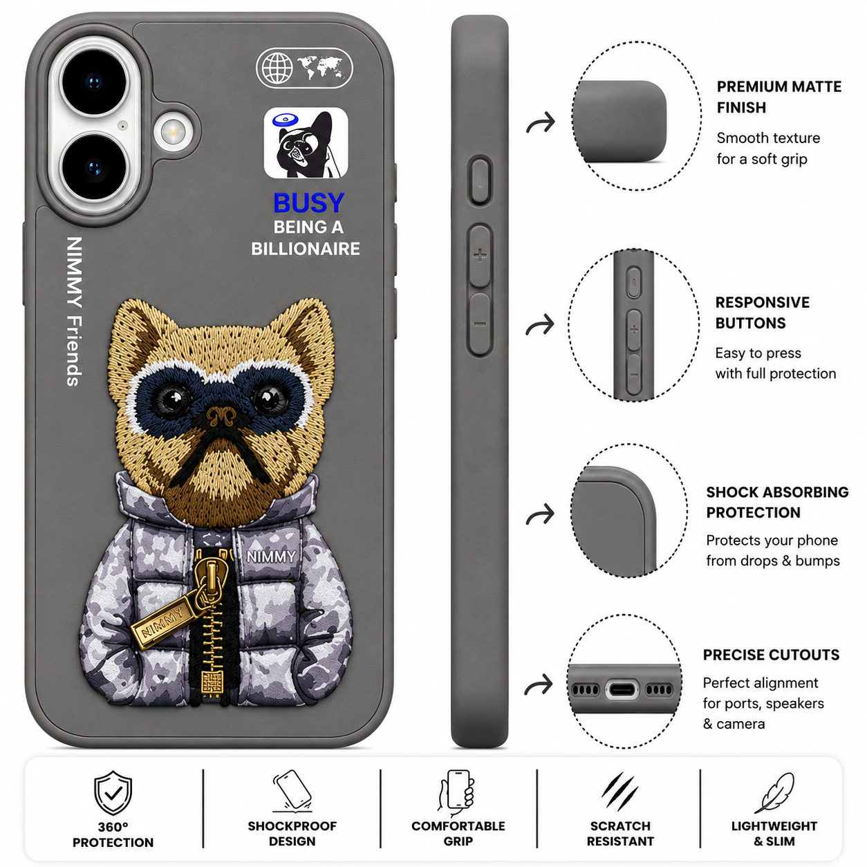 iPhone 17 3D Dog Case – Grey