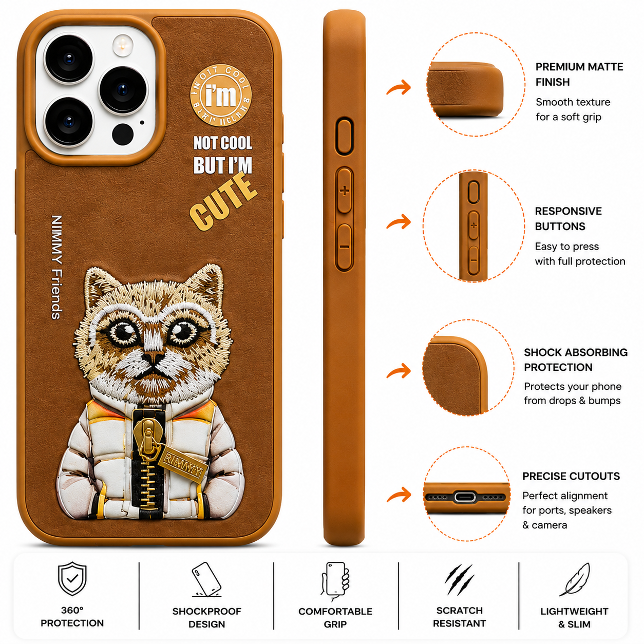 iPhone 15 Pro Max 3D Cat Case – Brown