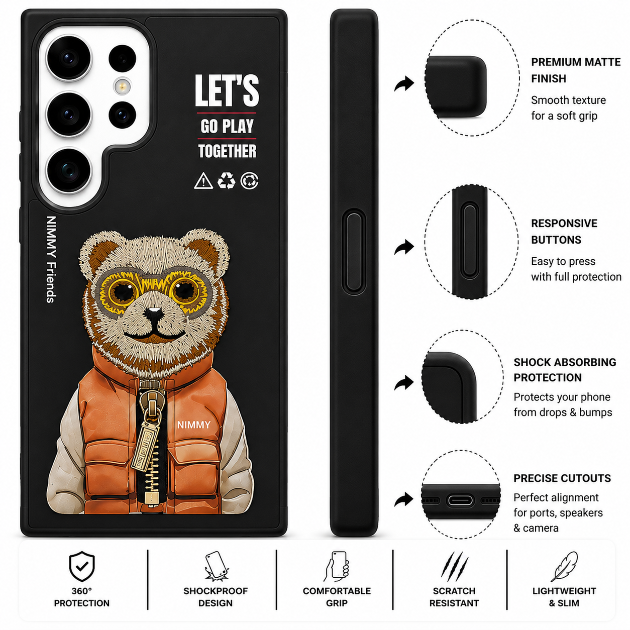 Samsung S25 Ultra 3D Bear Case – Black