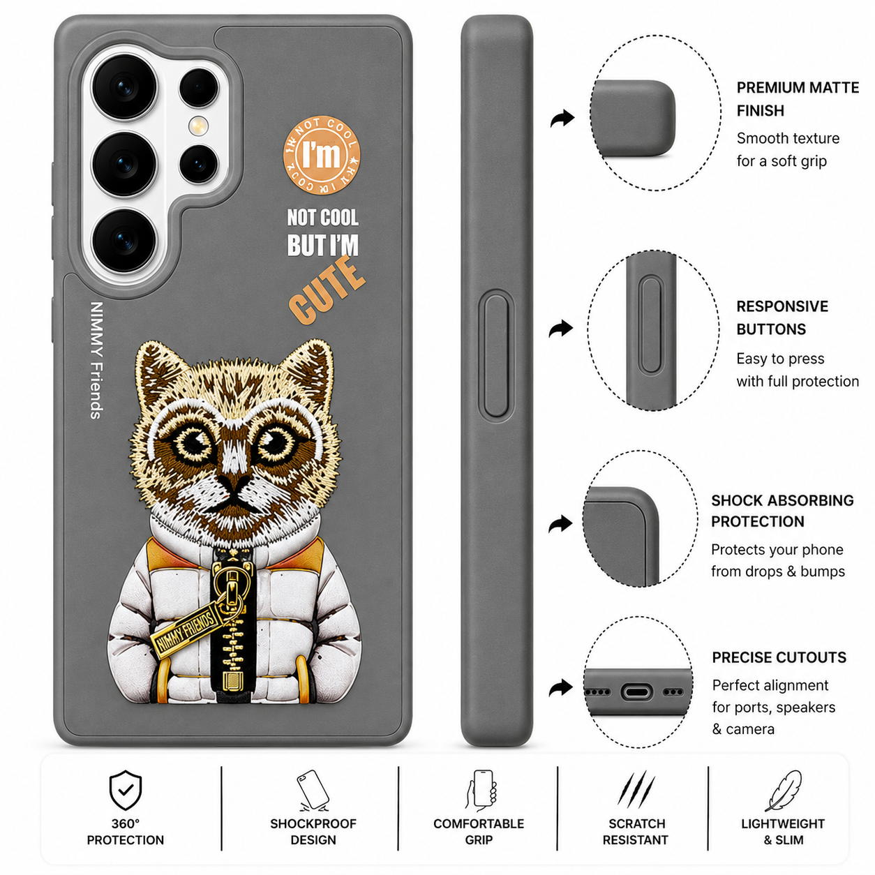 Samsung S25 Ultra 3D Cat Case – Grey