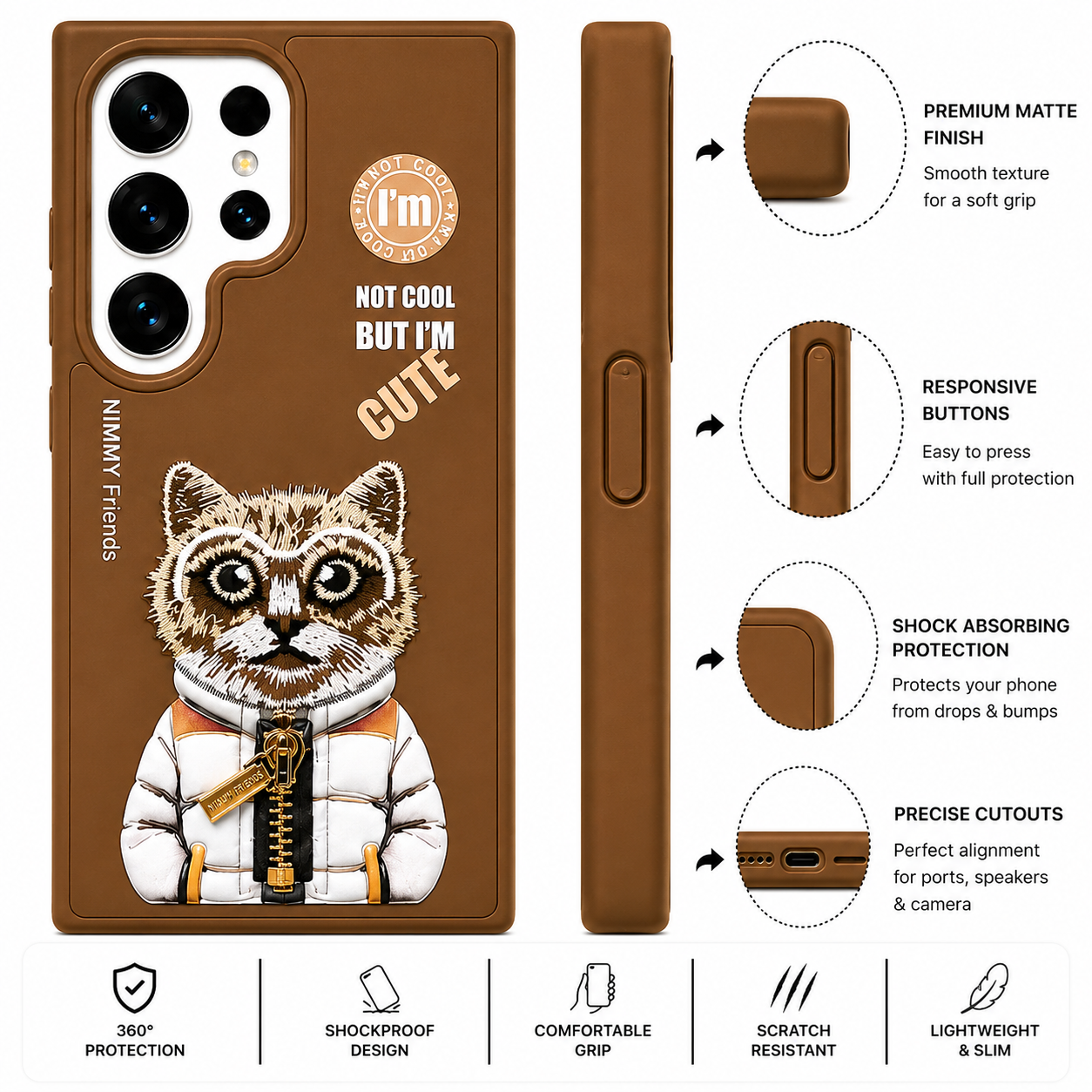 Samsung S24 Ultra 3D Cat Case – Brown