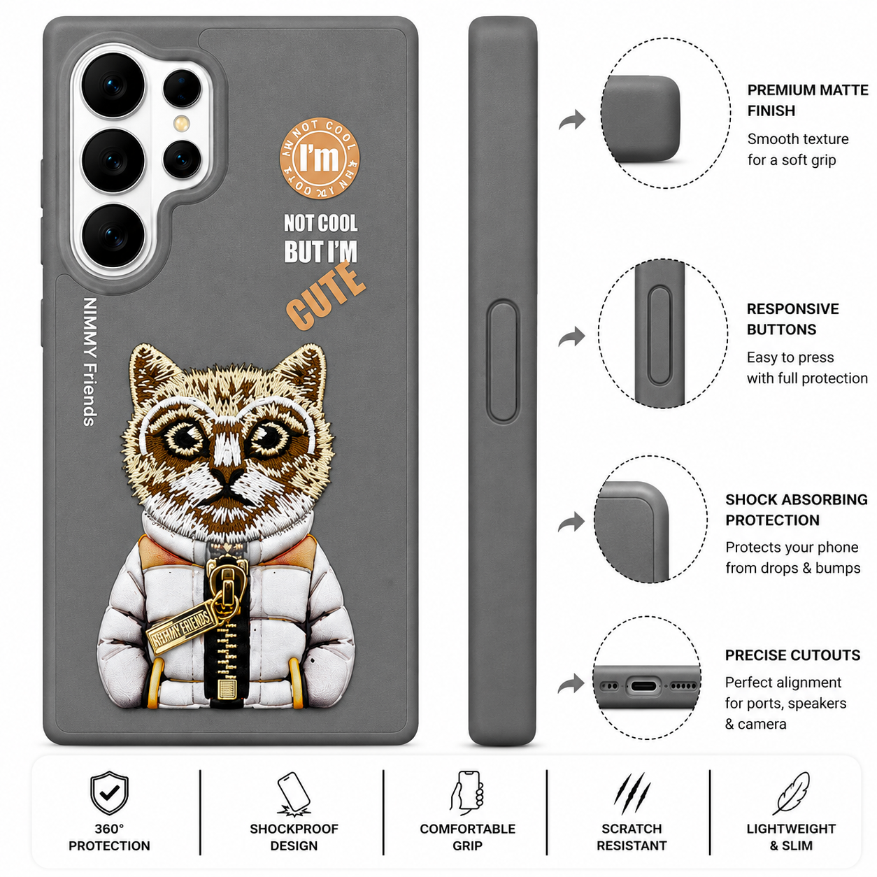 Samsung S26 Ultra 3D Cat Case – Grey