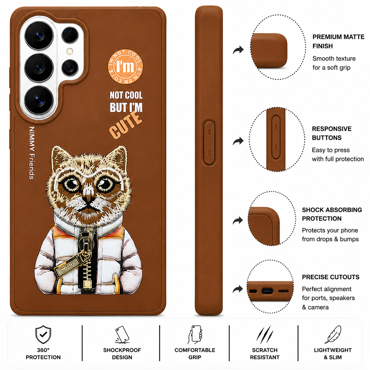 Samsung S26 Ultra 3D Cat Case – Brown