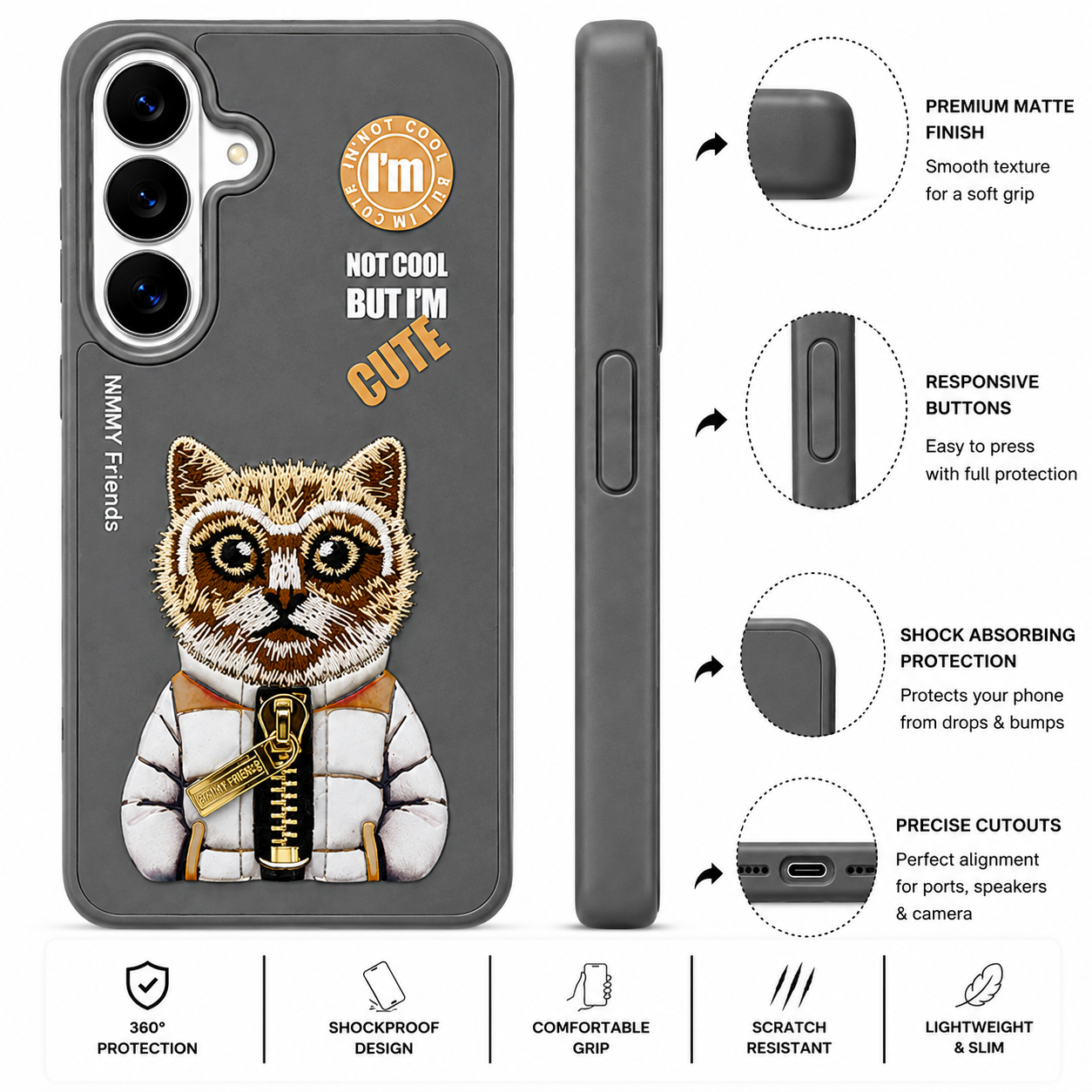 Samsung S26 3D Cat Case – Grey