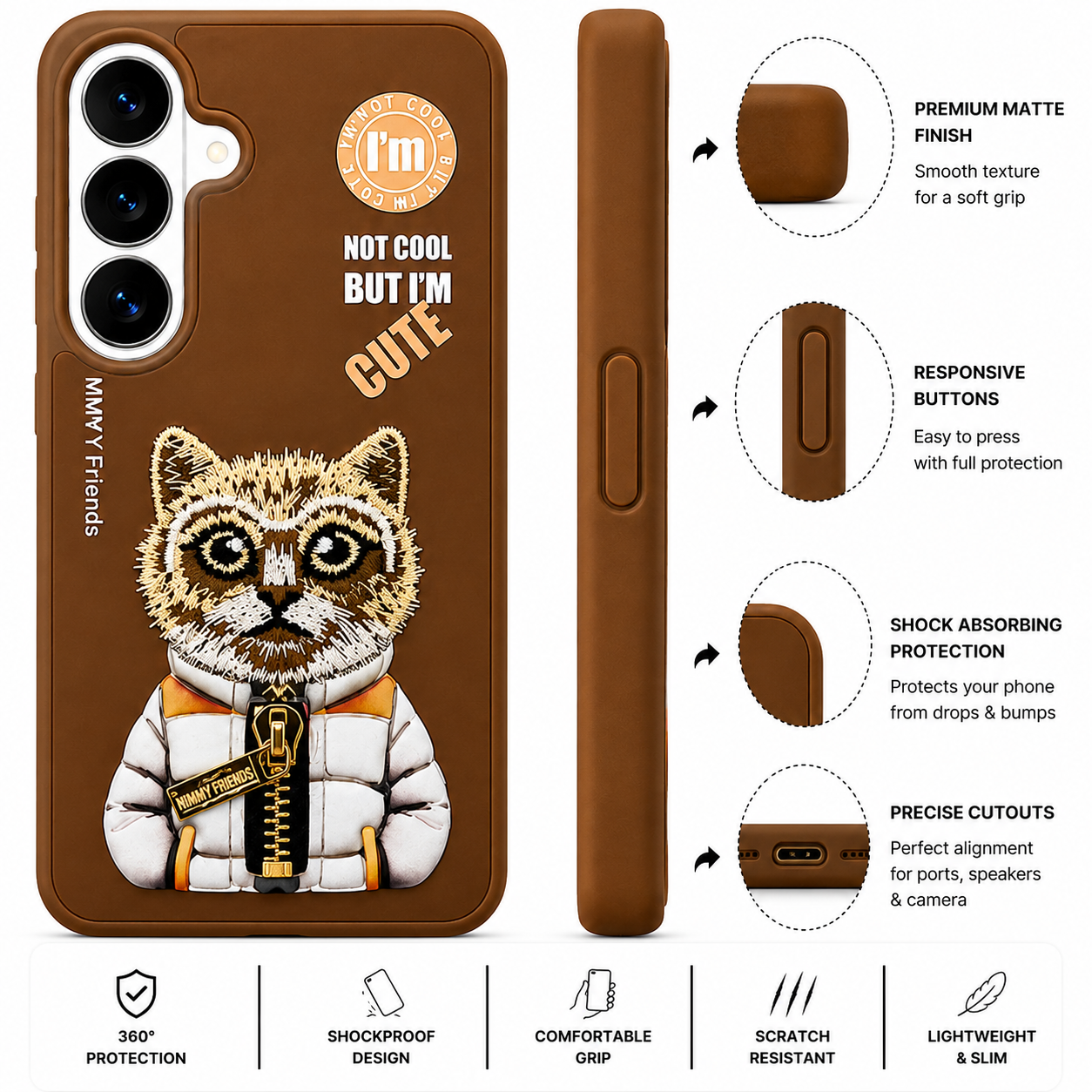 Samsung S26 3D Cat Case – Brown