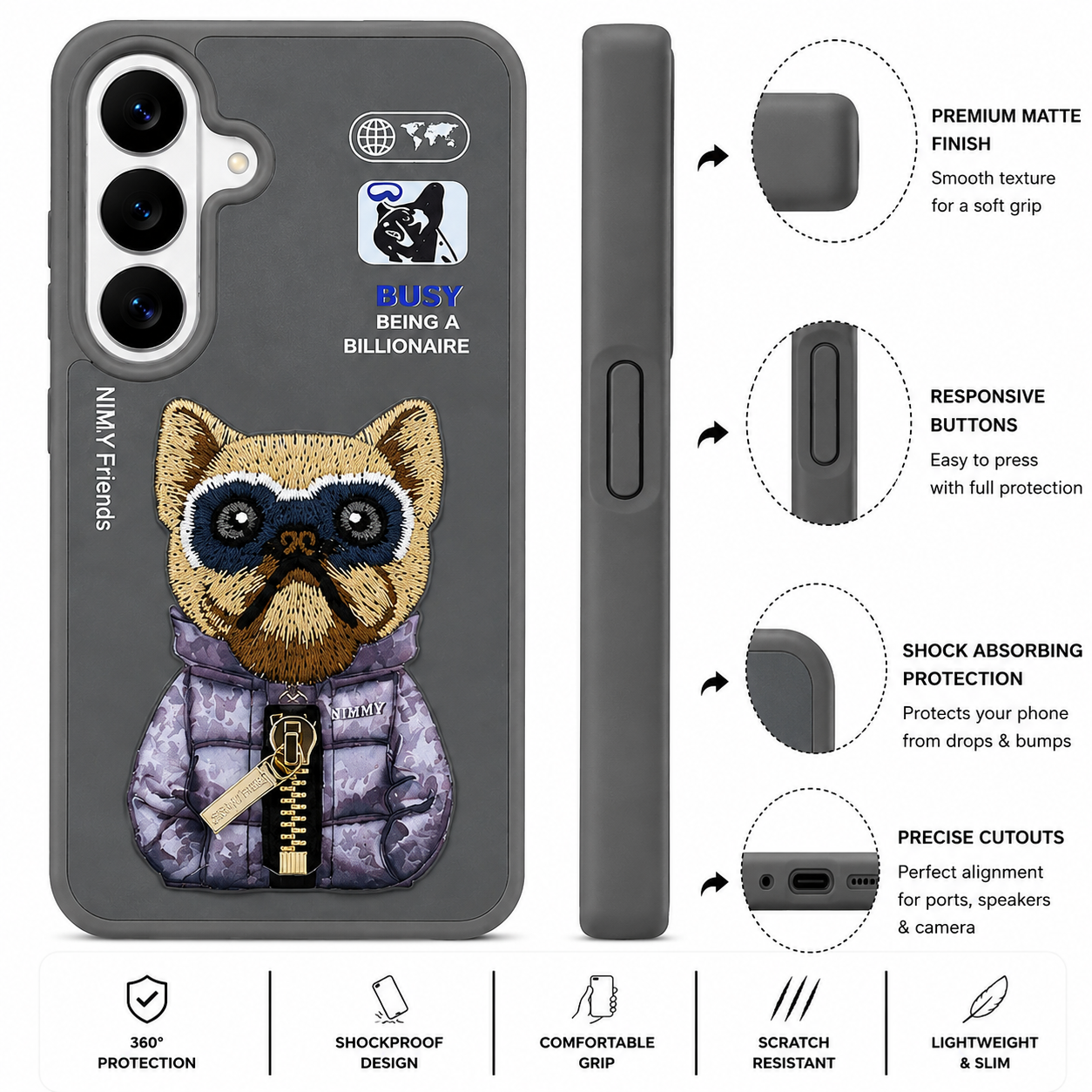 Samsung S26 3D Dog Case – Grey