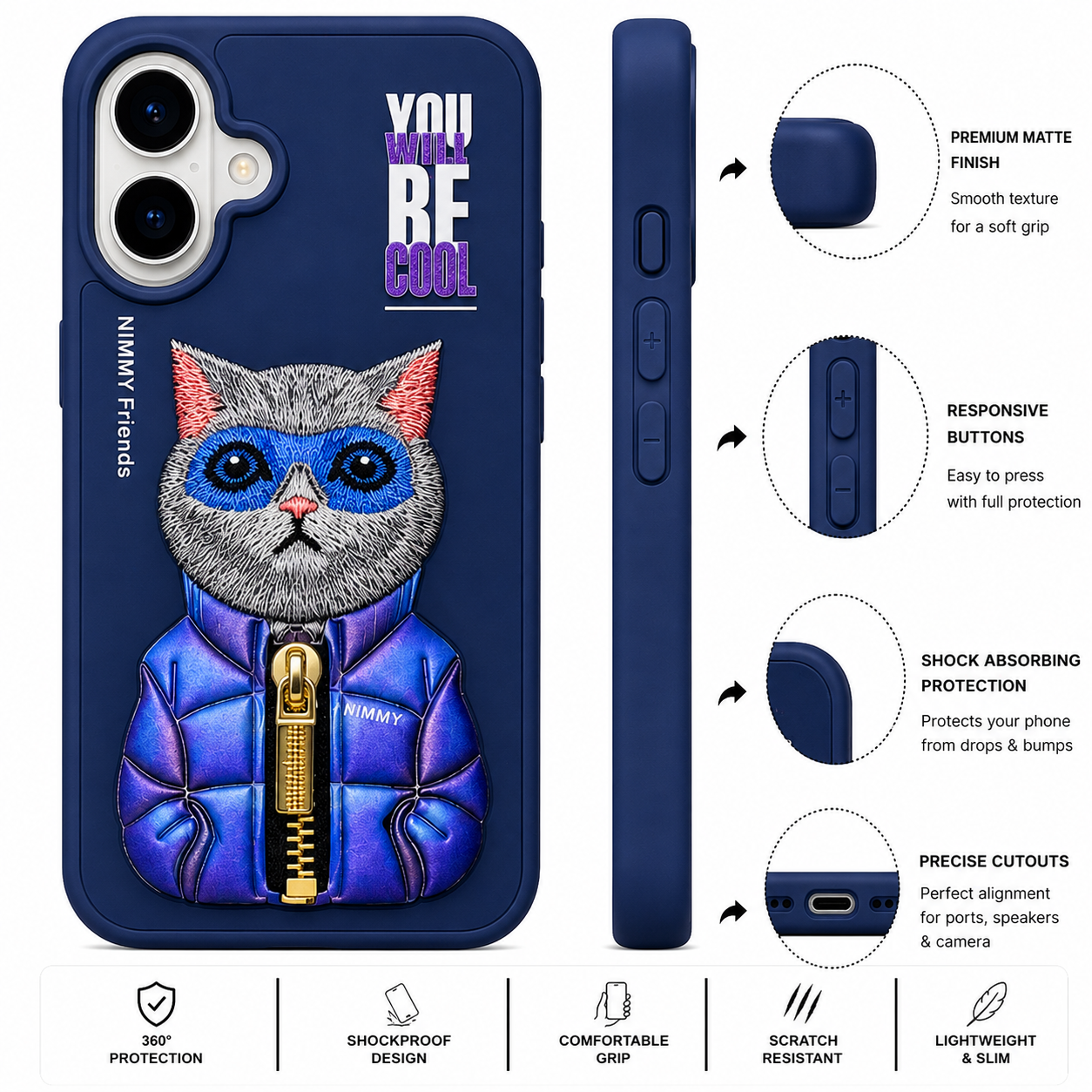 iPhone 16 3D Cat Case – Blue