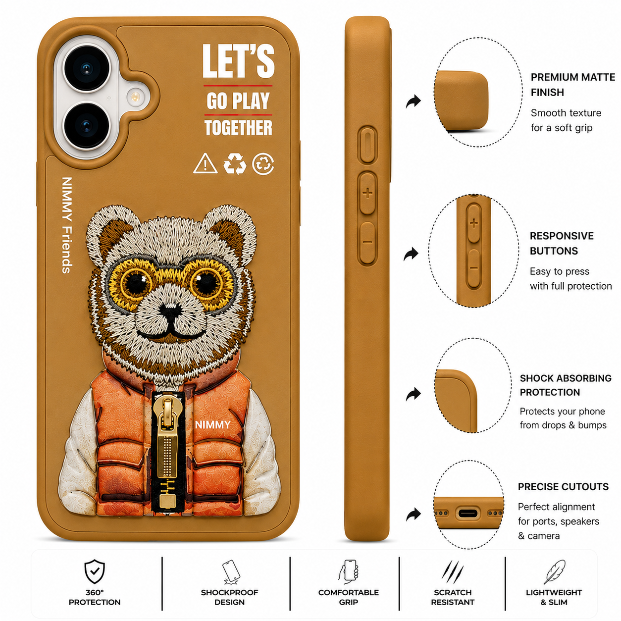 iPhone 16 3D Bear Case – Light Brown