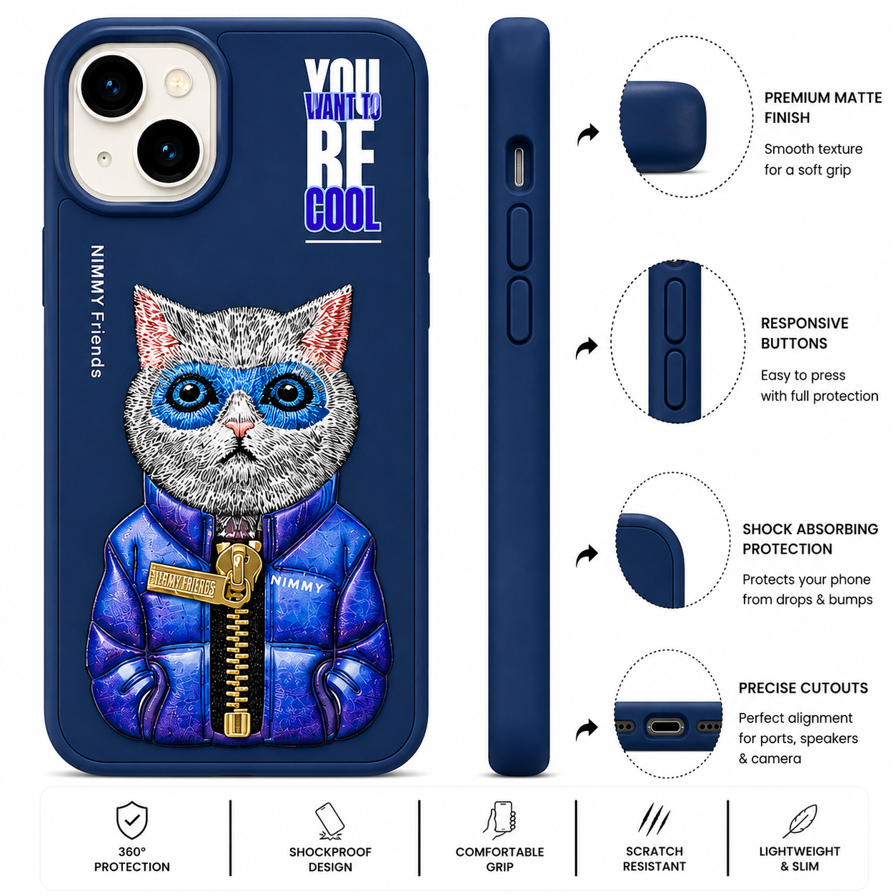 iPhone 15 3D Cat Case – Blue