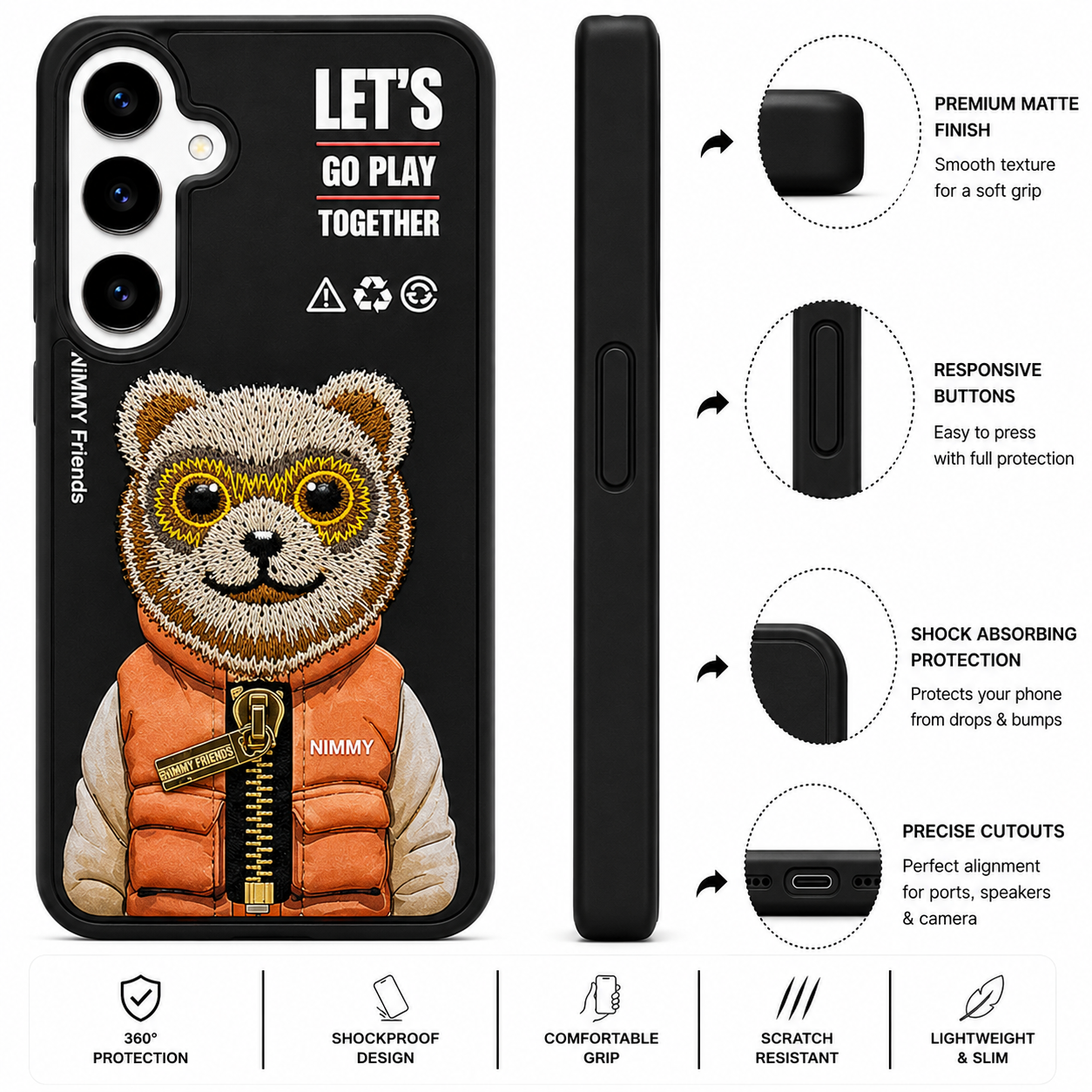 Samsung S24 3D Bear Case – Black
