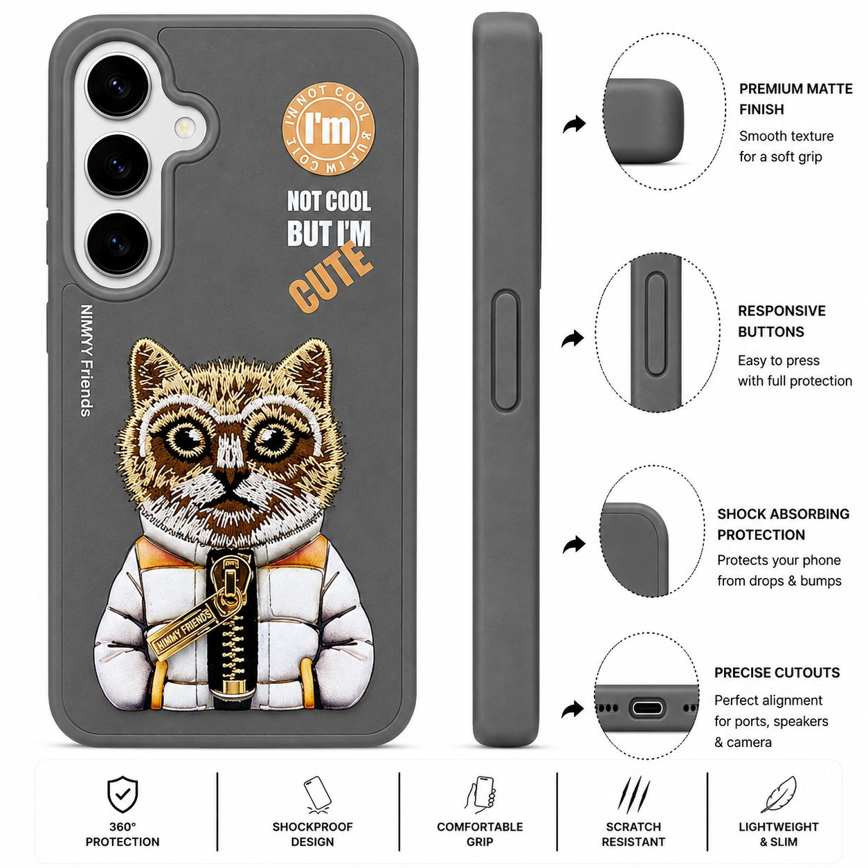 Samsung S24 3D Cat Case – Grey