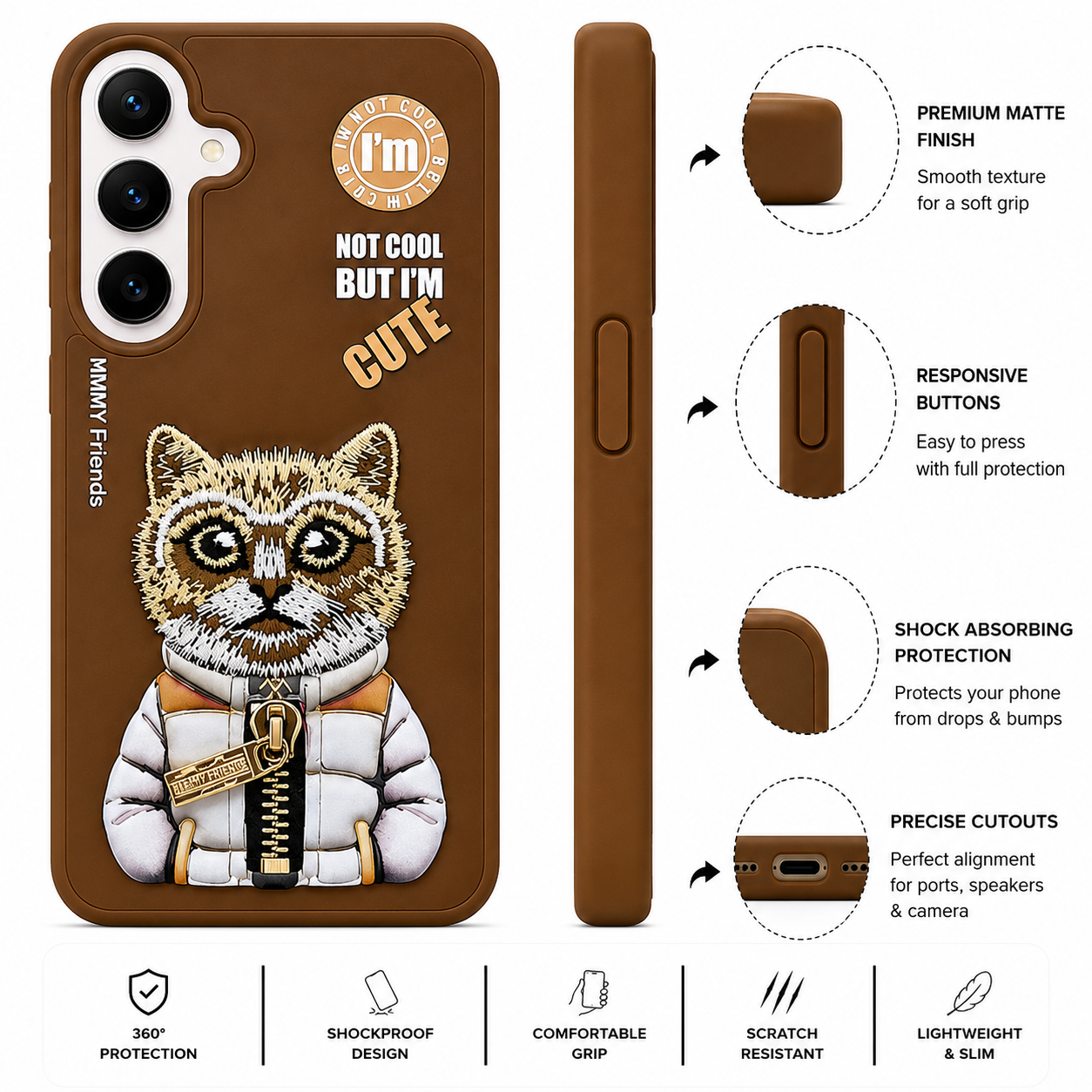 Samsung S24 3D Cat Case – Brown