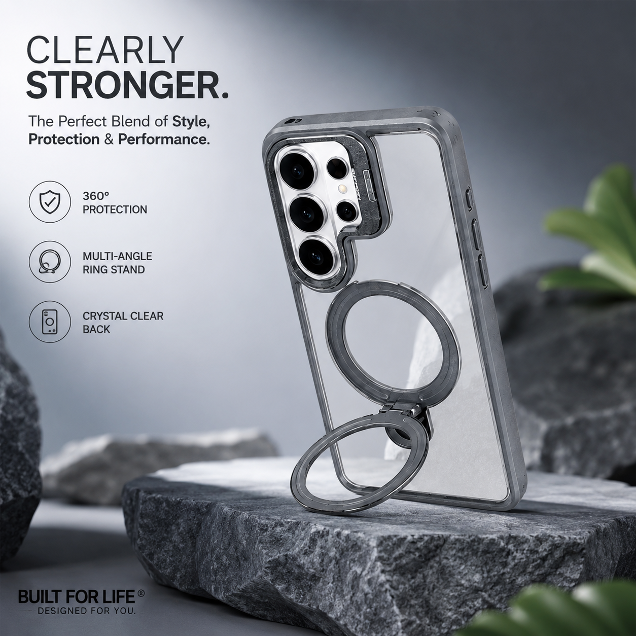 Samsung S26 Ultra Clear MagSafe Ring Stand Case – Grey