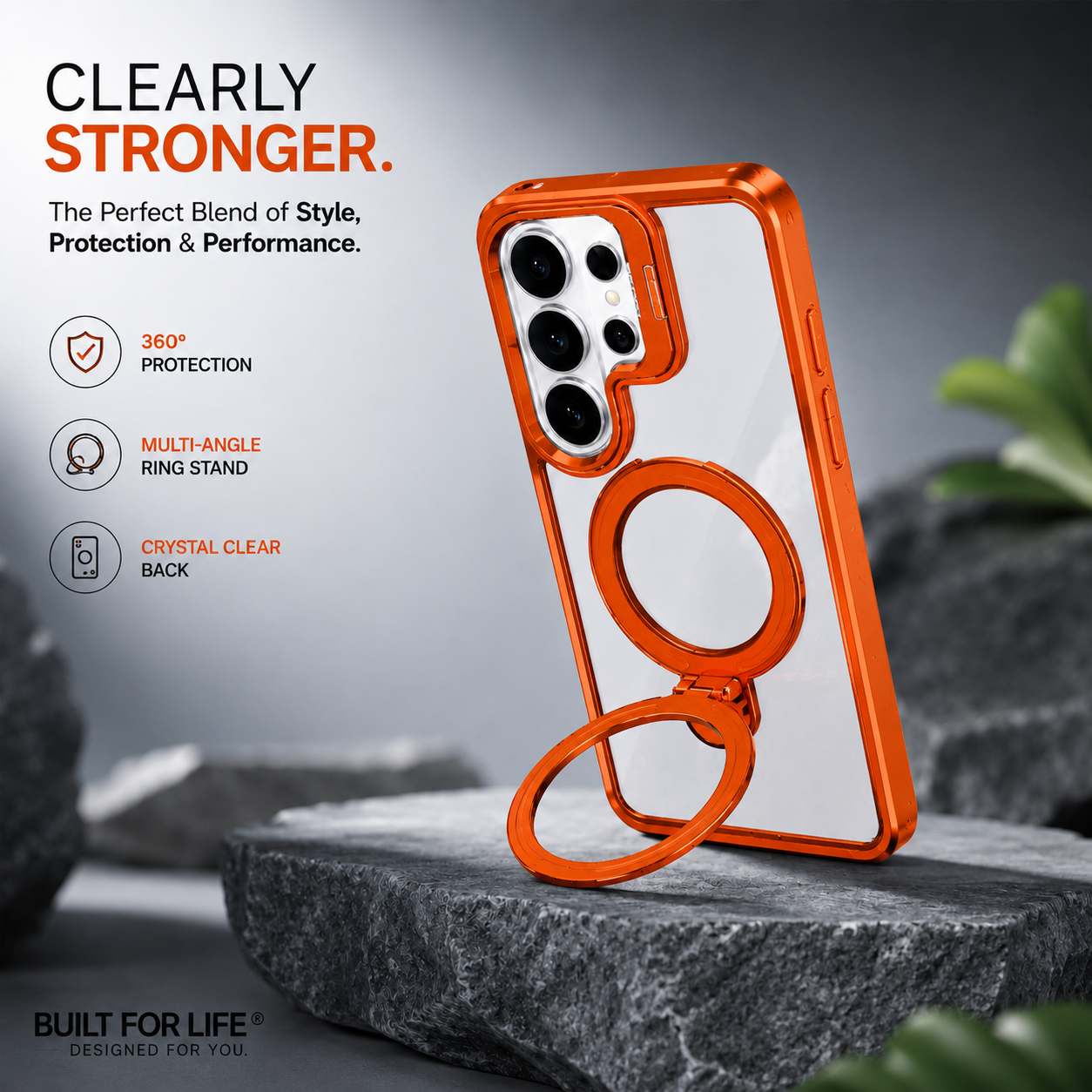 Samsung S26 Ultra Clear MagSafe Ring Stand Case – Orange