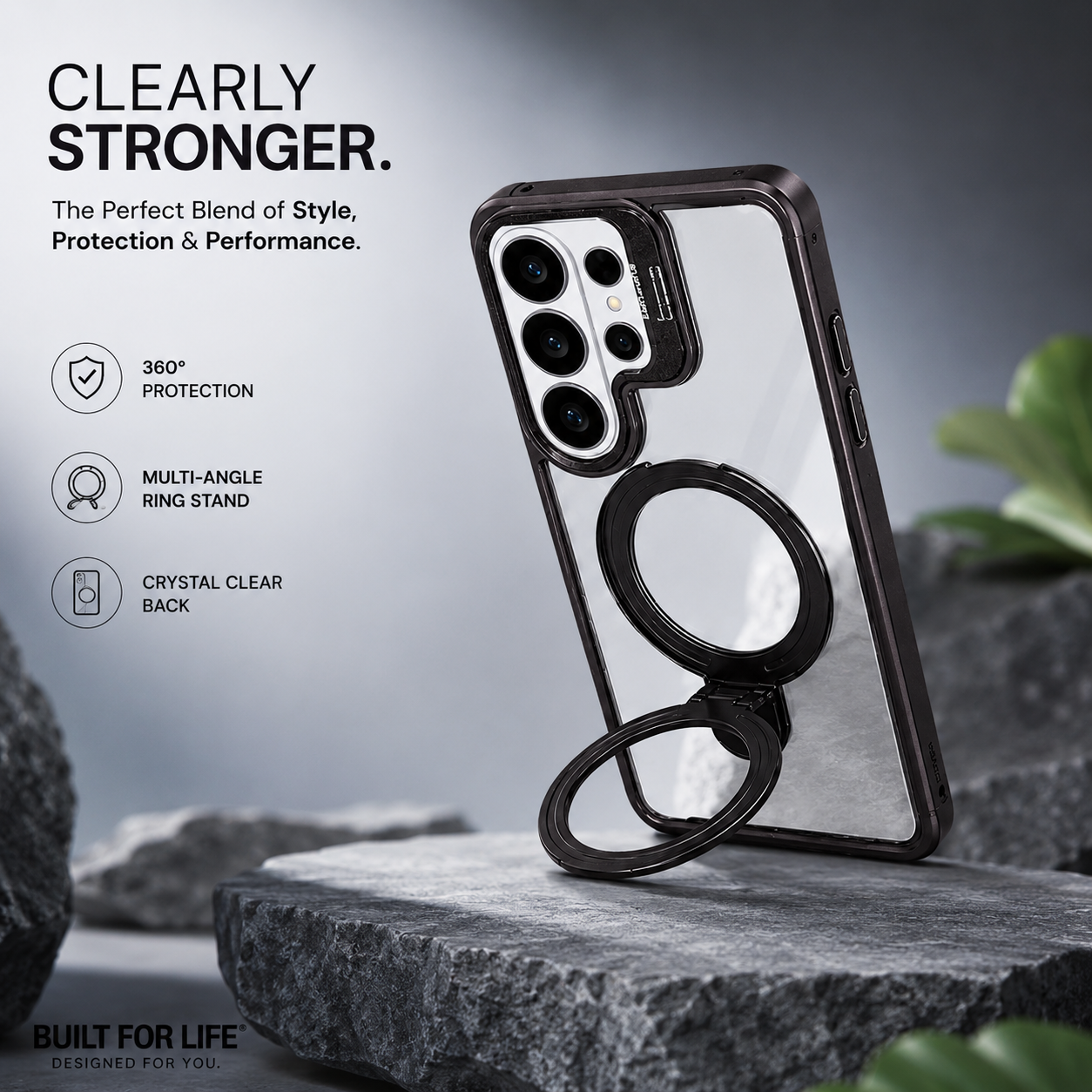 Samsung S26 Ultra Clear MagSafe Ring Stand Case – Black