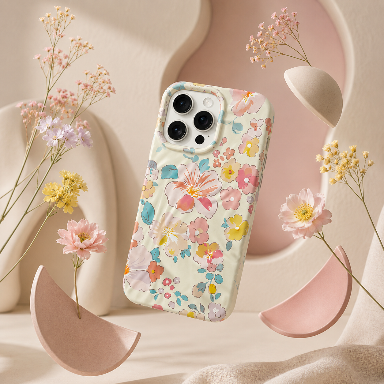 iPhone 14 Pro Pastel Pattern Protective Case – Floral