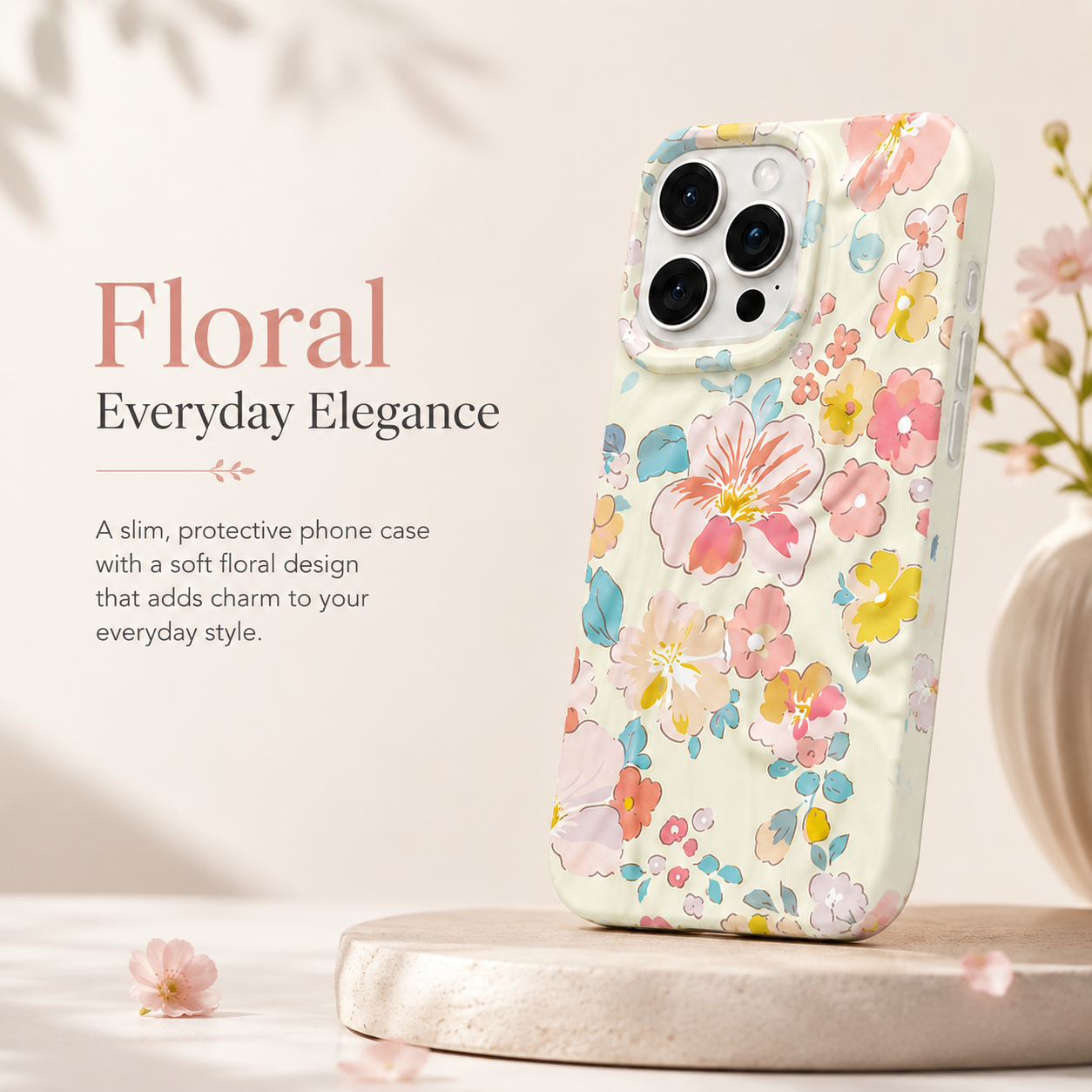 iPhone 15 Pro Pastel Pattern Protective Case – Floral