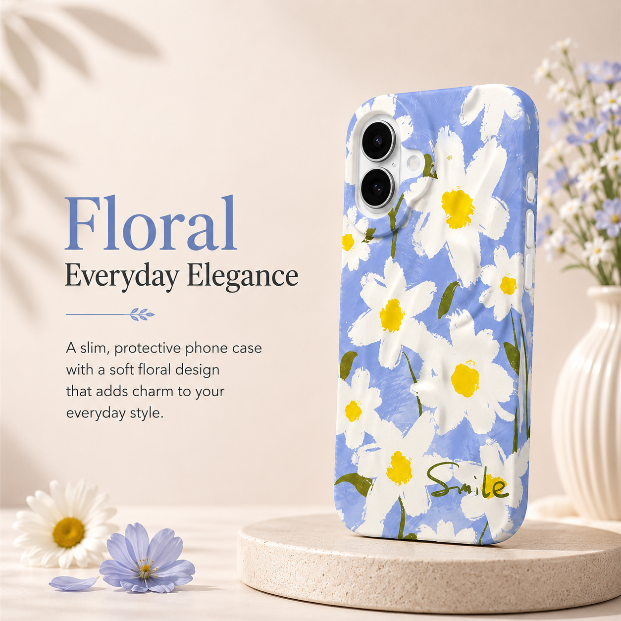 iPhone 16 Daisy Pattern Protective Case – Floral